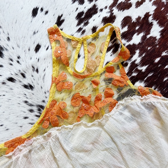 Free People Orange Lace Crepe High Neck Asymmetrical Tank - Picture 2 of 9